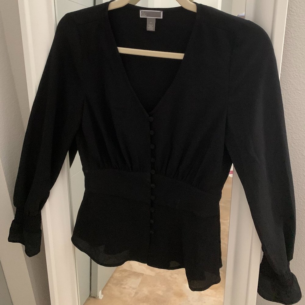 Black long sleeve blouse with bell cuffs